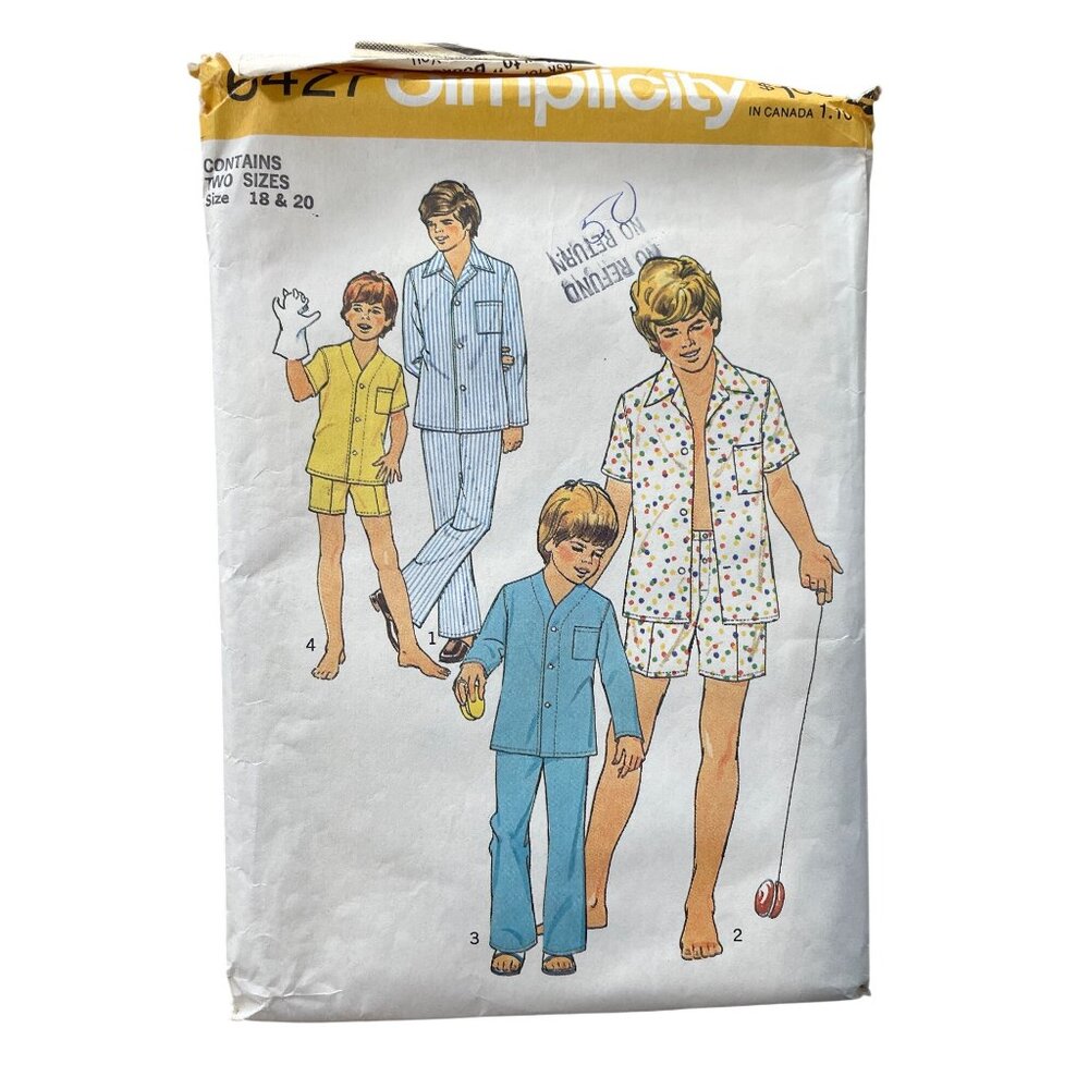 Simplicity 6427 Sewing Pattern Size 18 & 20 Boys Teen Boys Pajamas Vintage UNCUT